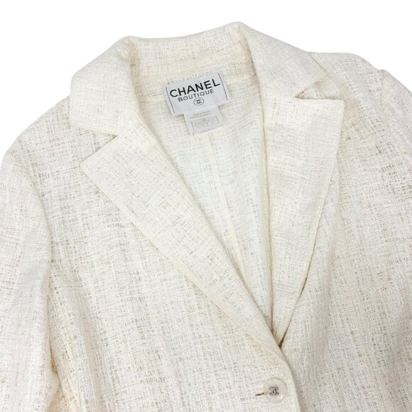 CHANEL Vintage 98P CC Logo Button Boucle Tweed Blazer Jacket #38 White [106201] - Picture 5 of 12